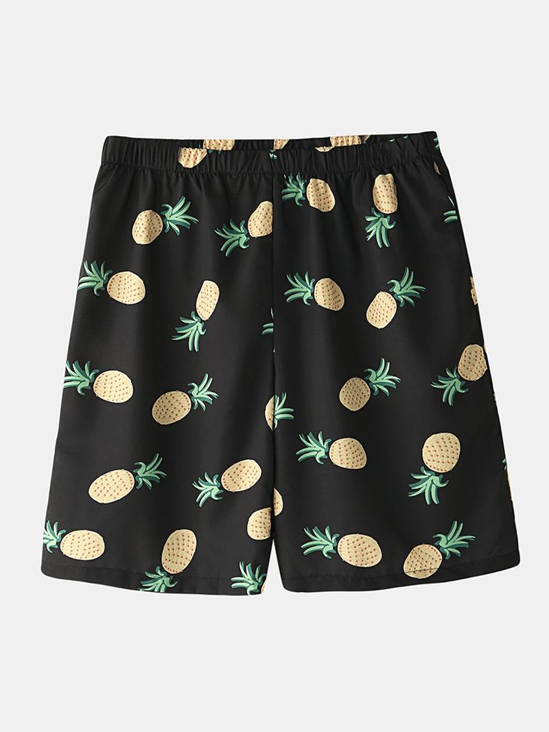 Mężczyźni Funny Cartoon Ananas Drukowanie CZarny Zestaw Piżam Summer Home Sleepwear