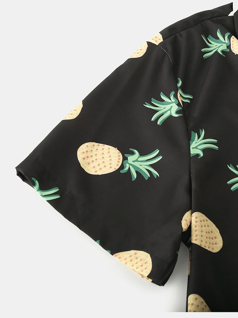 Mężczyźni Funny Cartoon Ananas Drukowanie CZarny Zestaw Piżam Summer Home Sleepwear