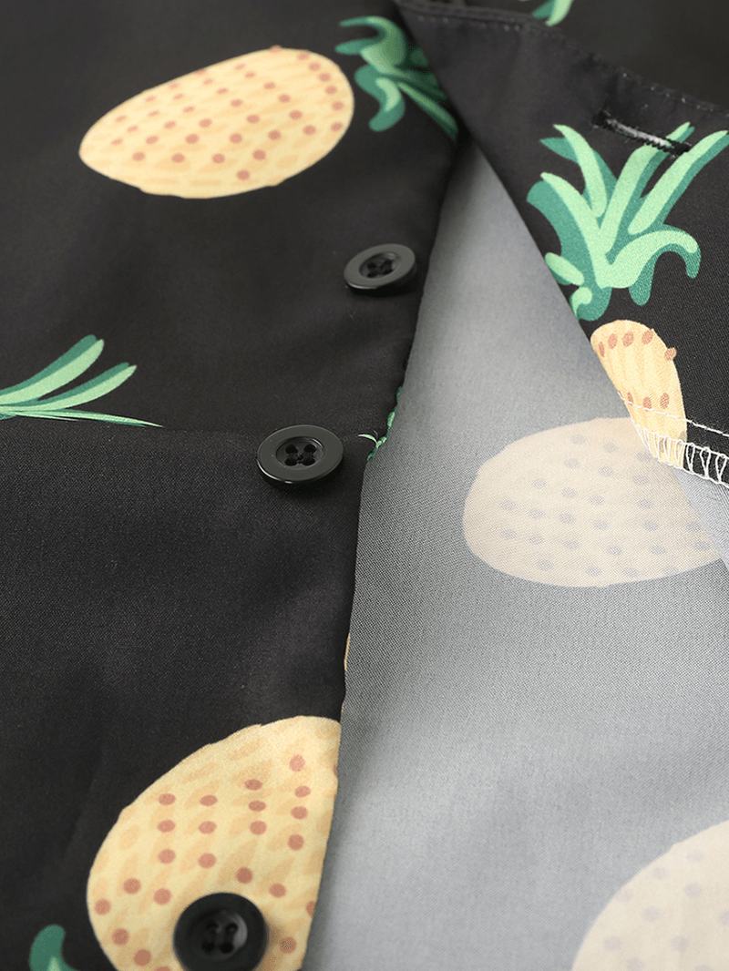 Mężczyźni Funny Cartoon Ananas Drukowanie CZarny Zestaw Piżam Summer Home Sleepwear