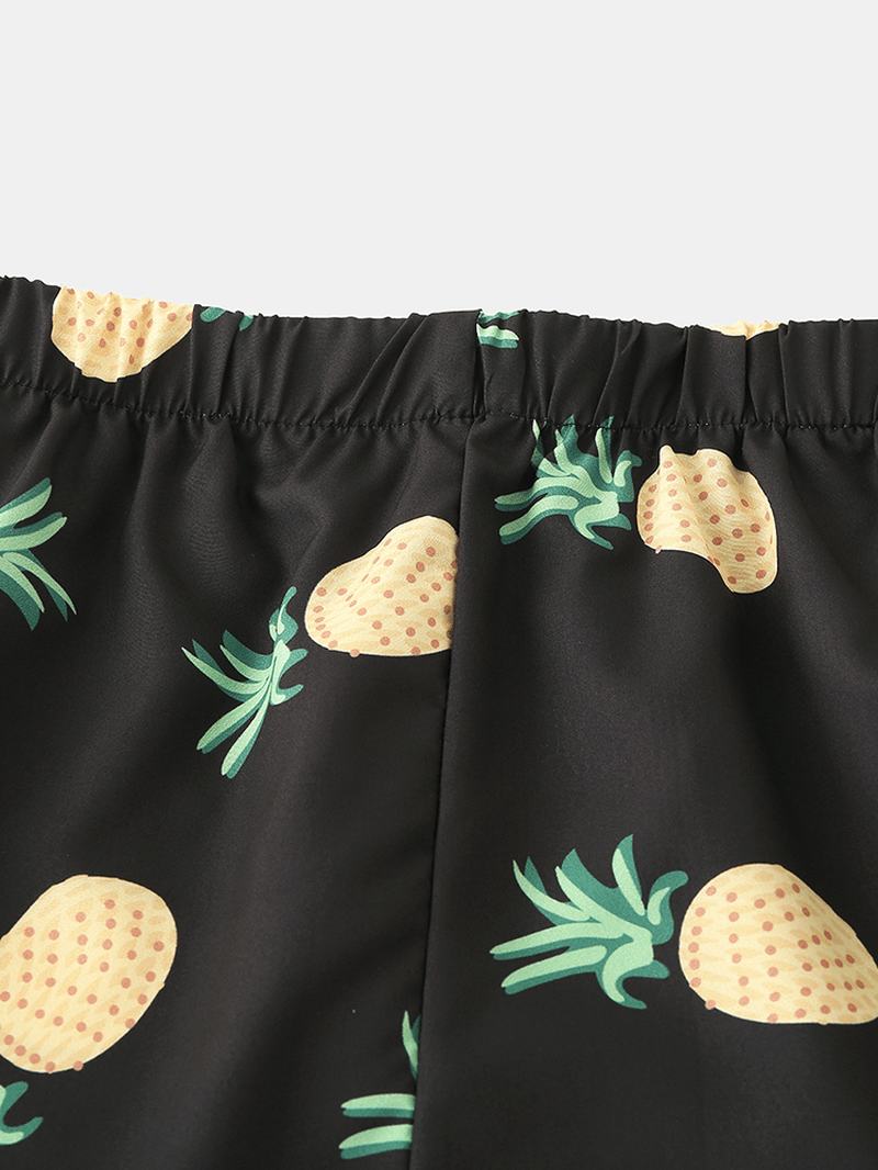 Mężczyźni Funny Cartoon Ananas Drukowanie CZarny Zestaw Piżam Summer Home Sleepwear