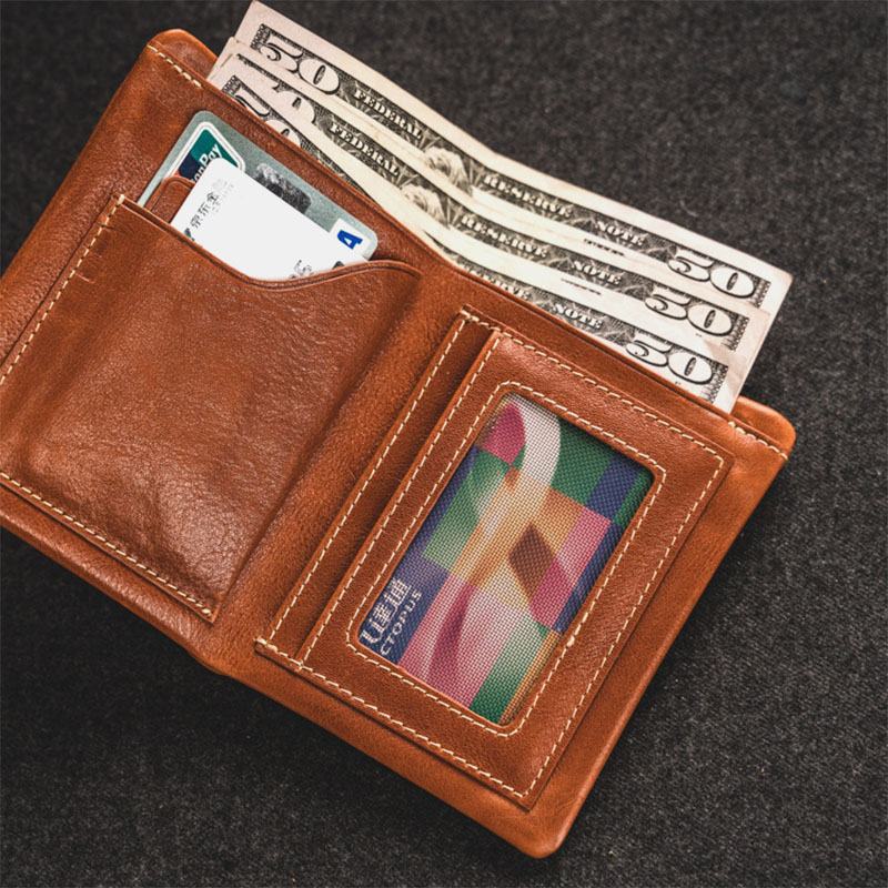 Mężczyźni Garbowana Roślinnie Skóra Bydlęca Bifold Krótki Portfel Etui Na Karty Money Clip