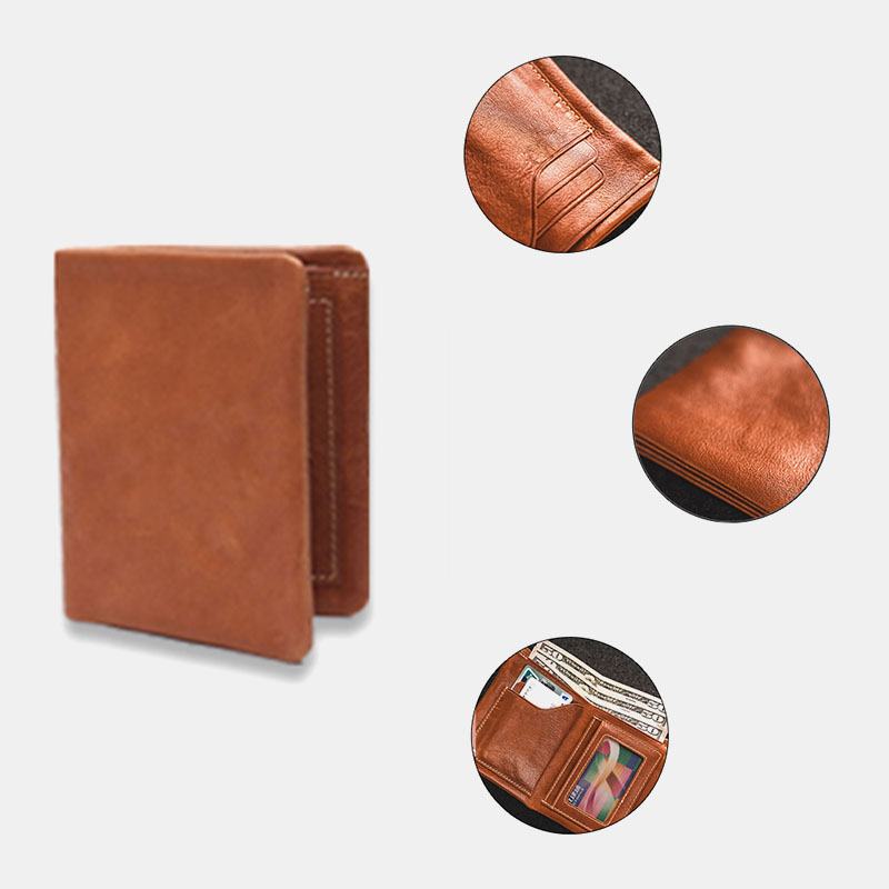 Mężczyźni Garbowana Roślinnie Skóra Bydlęca Bifold Krótki Portfel Etui Na Karty Money Clip