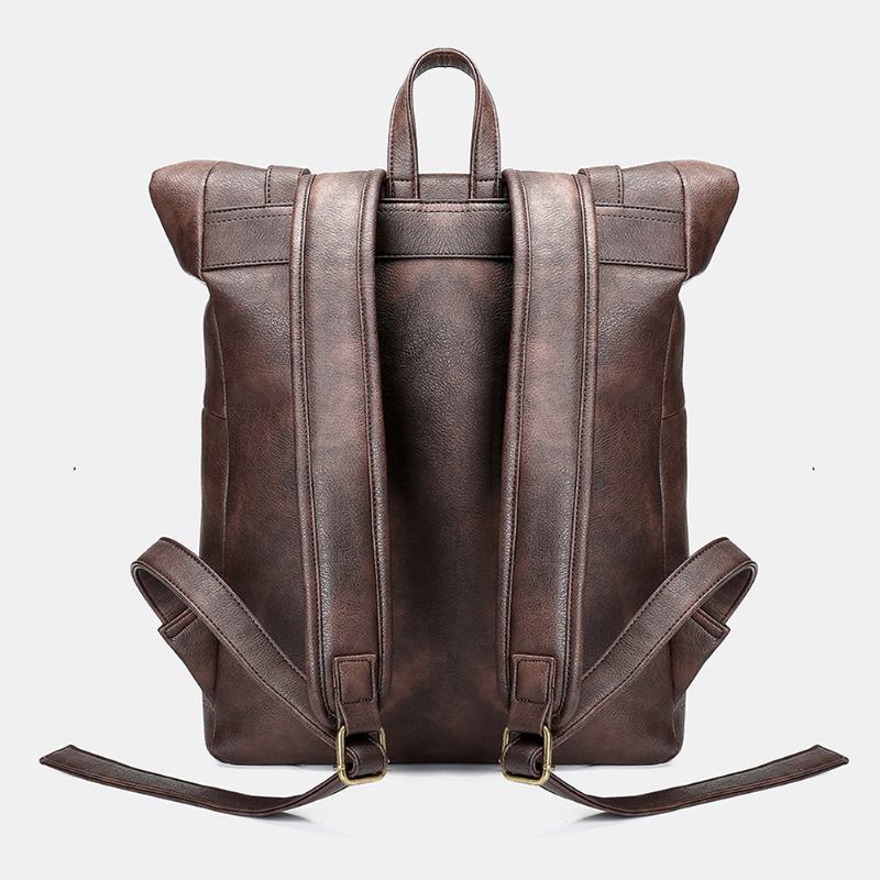 Mężczyźni Kobiety Pu Skóra Vintage Duży Plecak Captial Torby Na Laptopa Tornister Torby Na Ramię