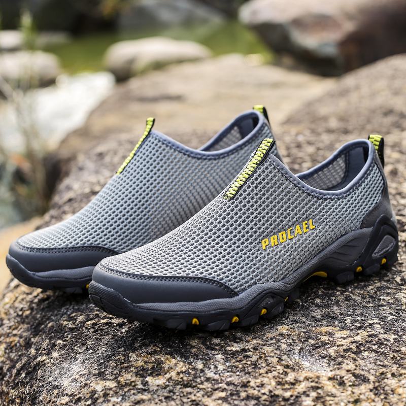 Mężczyźni Mesh Hollow Out Oddychająca Miękka Podeszwa Slip On Outdoor Casual Sports Shoes