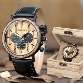 Mężczyźni Na Co Dzień Drewniane Zegarki Na Rękę Z Wyświetlaczem Daty Kwarcowy Zegarek Z Pudełkiem