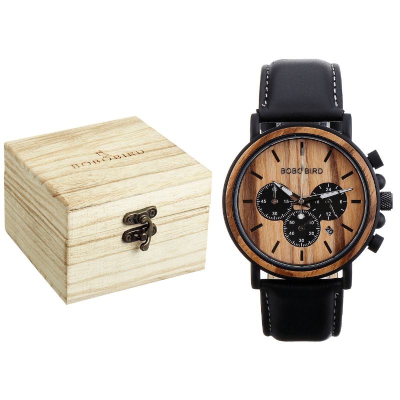 Mężczyźni Na Co Dzień Drewniane Zegarki Na Rękę Z Wyświetlaczem Daty Kwarcowy Zegarek Z Pudełkiem