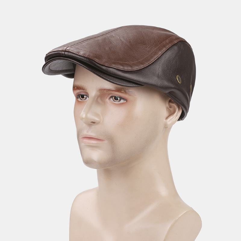 Mężczyźni Oryginalna Skórzana Ochrona Słuchu Utrzymuj Ciepło Outdoor Windproof Forward Hat Beret Hat