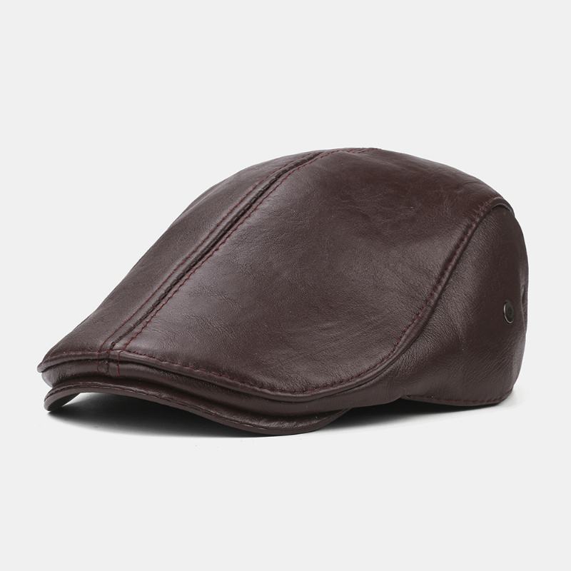 Mężczyźni Oryginalna Skórzana Ochrona Słuchu Utrzymuj Ciepło Outdoor Windproof Forward Hat Beret Hat