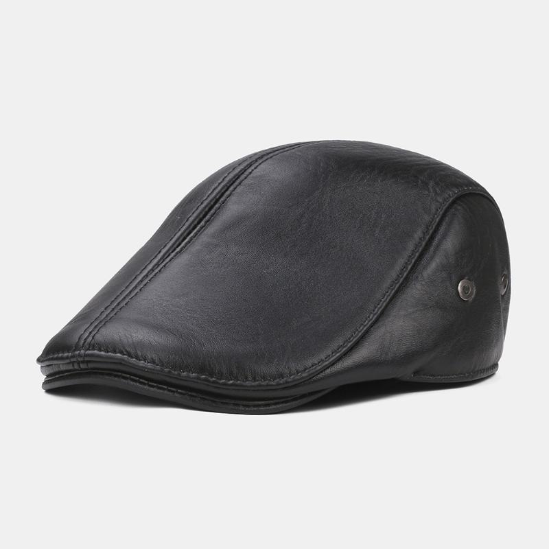 Mężczyźni Oryginalna Skórzana Ochrona Słuchu Utrzymuj Ciepło Outdoor Windproof Forward Hat Beret Hat