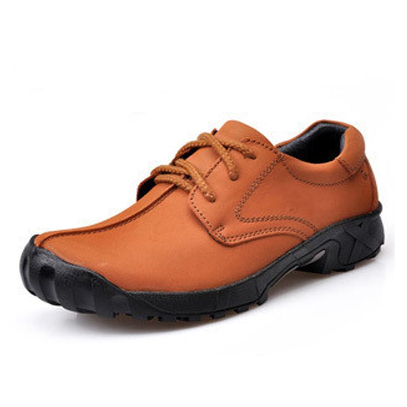 Mężczyźni Outdoor Casual Flat Lace Up Leather Mountaineering Miękkie Wygodne Buty