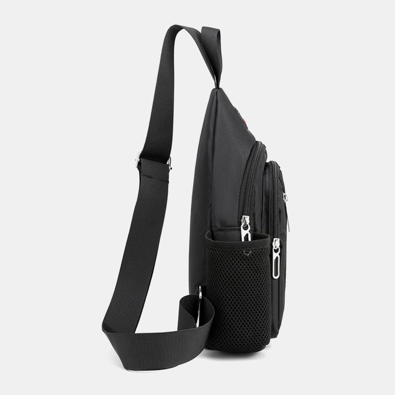 Mężczyźni Oxford Side Water Cup Mesh Pocket Chest Bag Multi-pocket Wodoodporne Torby Crossbody Torba Na Ramię