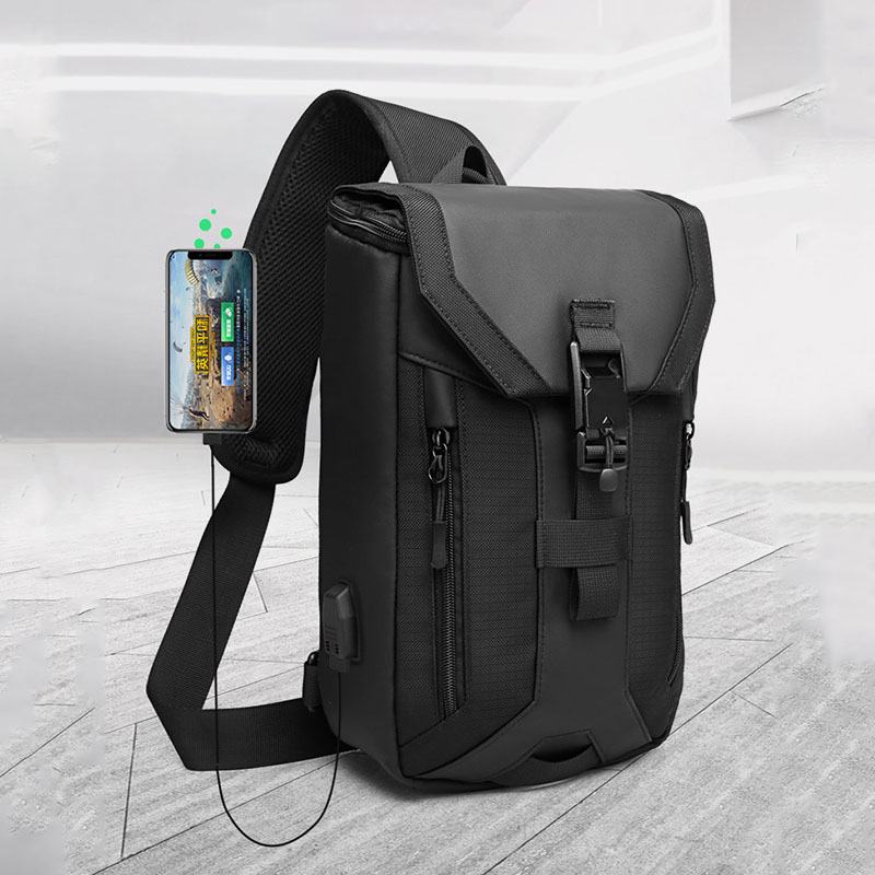 Mężczyźni Oxford Usb Ładowanie Multi-pocket 3 Gniazda Kart Wodoodporna Zewnętrzna Torba Crossbody Torba Na Klatkę Piersiową Sling Bag