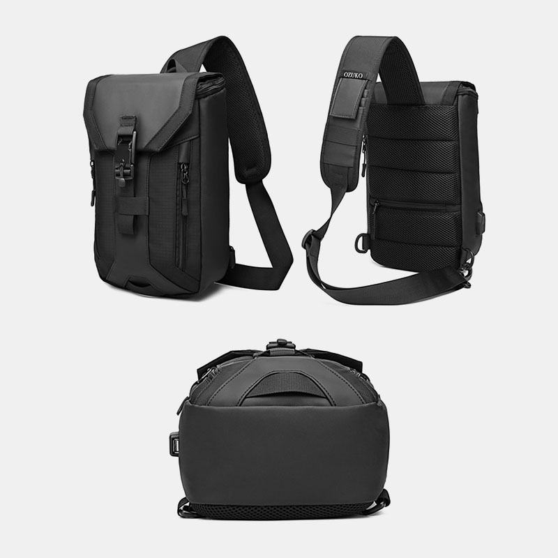 Mężczyźni Oxford Usb Ładowanie Multi-pocket 3 Gniazda Kart Wodoodporna Zewnętrzna Torba Crossbody Torba Na Klatkę Piersiową Sling Bag