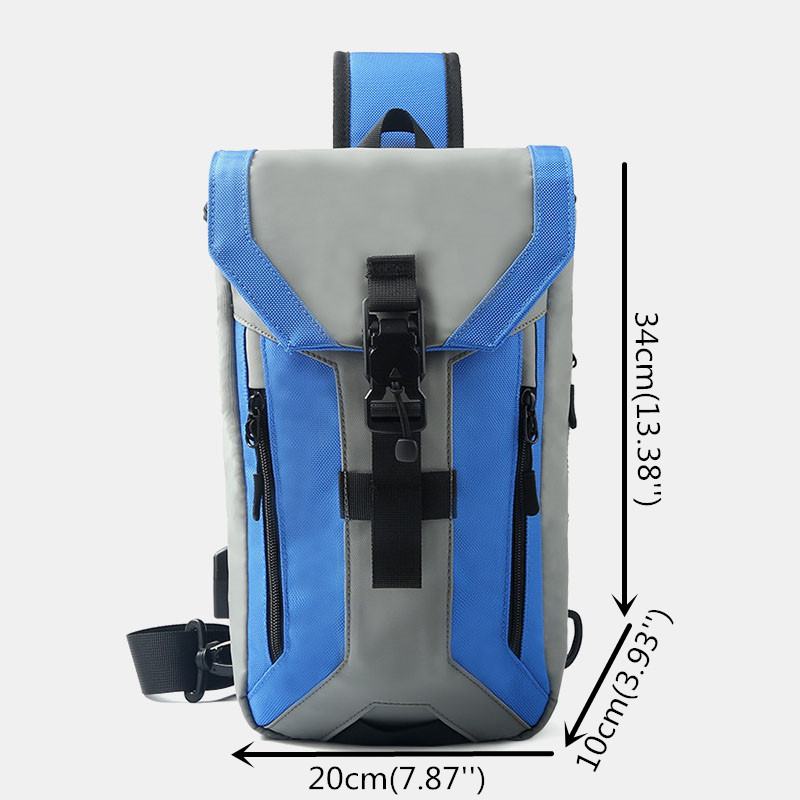 Mężczyźni Oxford Usb Ładowanie Multi-pocket 3 Gniazda Kart Wodoodporna Zewnętrzna Torba Crossbody Torba Na Klatkę Piersiową Sling Bag