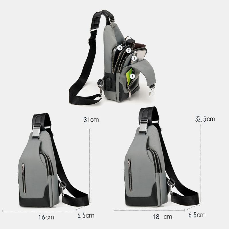 Mężczyźni Oxford Usb Ładowanie Wodoodporna Casual Outdoor Torba Przez Ramię Torba Na Klatkę Piersiową Sling Bag