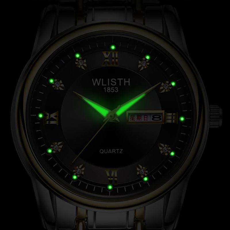 Mężczyźni Pełny Stalowy Pasek Zegarek Kwarcowy Biznes Luminous Wodoodporny Kalendarz Casual Wristwatch