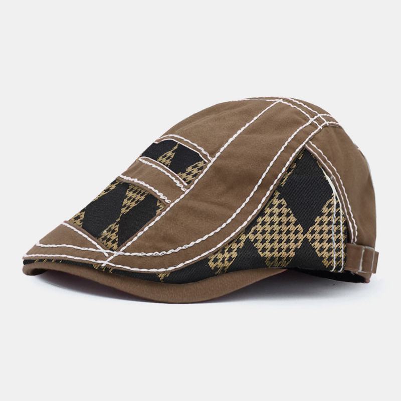 Mężczyźni Poliester Bawełna Kolor Kontrastowy Patchwork Geometryczny Wzór Casual Sunshade Beret Flat Cap