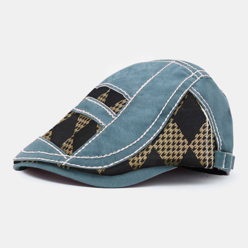 Mężczyźni Poliester Bawełna Kolor Kontrastowy Patchwork Geometryczny Wzór Casual Sunshade Beret Flat Cap