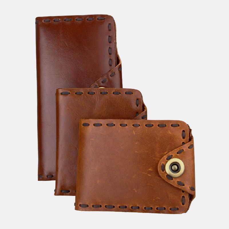 Mężczyźni Prawdziwa Skóra Bifold Multi-card Slot Retro Posiadacz Karty Ze Skóry Wołowej Klip Na Pieniądze Portmonetka Portfel