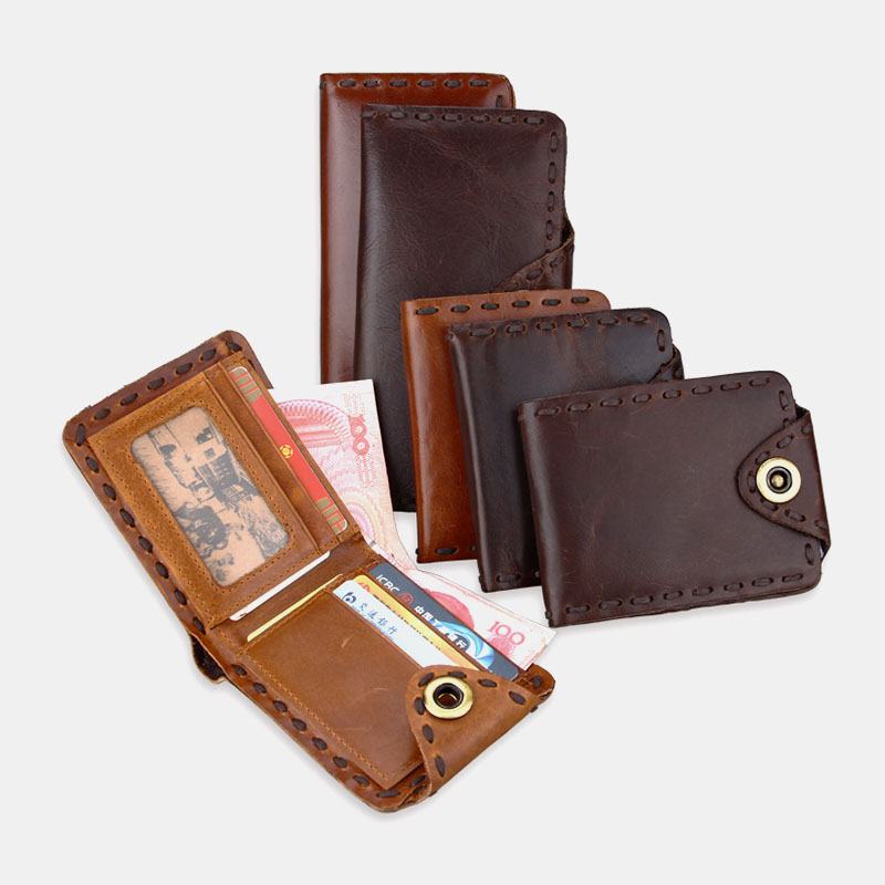 Mężczyźni Prawdziwa Skóra Bifold Multi-card Slot Retro Posiadacz Karty Ze Skóry Wołowej Klip Na Pieniądze Portmonetka Portfel