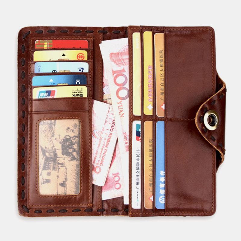 Mężczyźni Prawdziwa Skóra Bifold Multi-card Slot Retro Posiadacz Karty Ze Skóry Wołowej Klip Na Pieniądze Portmonetka Portfel