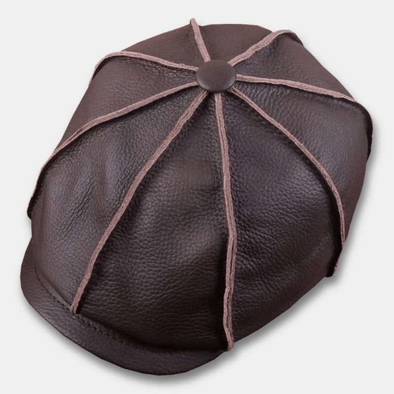 Mężczyźni Prawdziwa Skóra Casual Keep Warm Artist Style Newsboy Hat Beret Hat