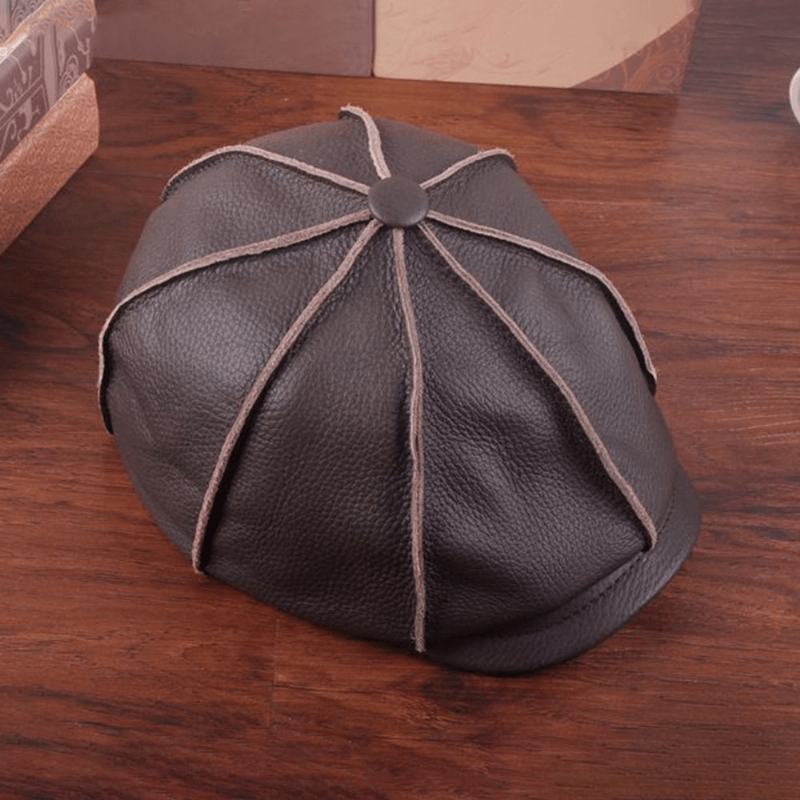 Mężczyźni Prawdziwa Skóra Casual Keep Warm Artist Style Newsboy Hat Beret Hat