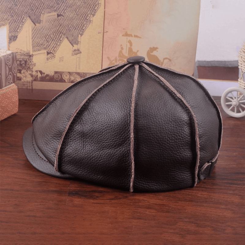 Mężczyźni Prawdziwa Skóra Casual Keep Warm Artist Style Newsboy Hat Beret Hat