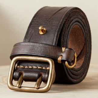 Mężczyźni Prawdziwa Skóra Hollow 120 cm Retro Double Pin Buckle Matowe Oddychające Jeansy Pasuje Do Pasa