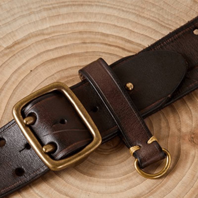 Mężczyźni Prawdziwa Skóra Hollow 120 cm Retro Double Pin Buckle Matowe Oddychające Jeansy Pasuje Do Pasa