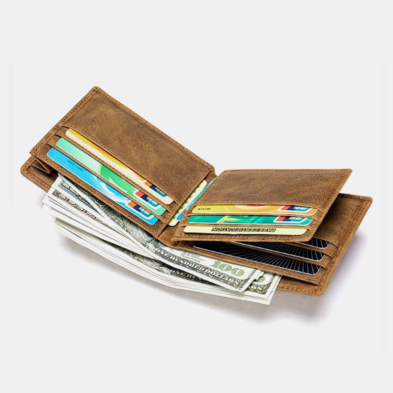 Mężczyźni Prawdziwa Skóra Krótkie Bifold Multi-card Slot Id Portfele Etui Na Karty Money Clip Coin Purse Wallet