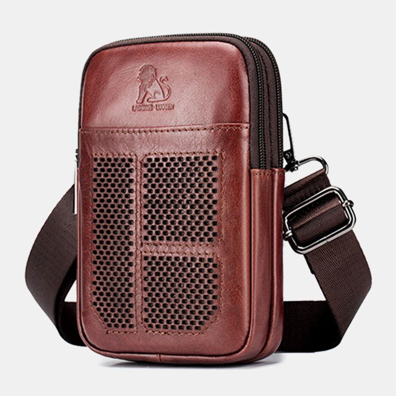 Mężczyźni Prawdziwa Skóra Retro Business Casual Solid Color Skórzana Skóra Bydlęca Multi-carry Talia Torba Crossbody