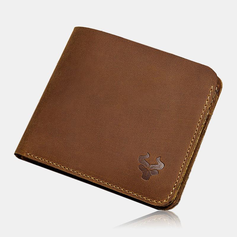 Mężczyźni Prawdziwa Skóra Super Light Bifold Open Retro Short Anti-theft Uchwyt Na Karty Ze Skóry Wołowej Portfel Na Monety