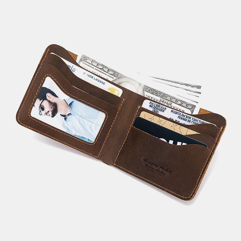 Mężczyźni Prawdziwa Skóra Super Light Bifold Open Retro Short Anti-theft Uchwyt Na Karty Ze Skóry Wołowej Portfel Na Monety