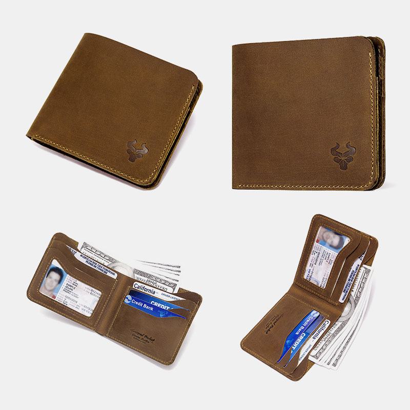 Mężczyźni Prawdziwa Skóra Super Light Bifold Open Retro Short Anti-theft Uchwyt Na Karty Ze Skóry Wołowej Portfel Na Monety