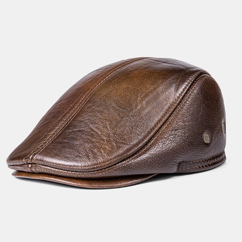Mężczyźni Prawdziwa Skóra Utrzymuj Ciepło I Grubość Bawełna Wiatroszczelna Ochrona Słuchu Przednia CZapka Beret Hat