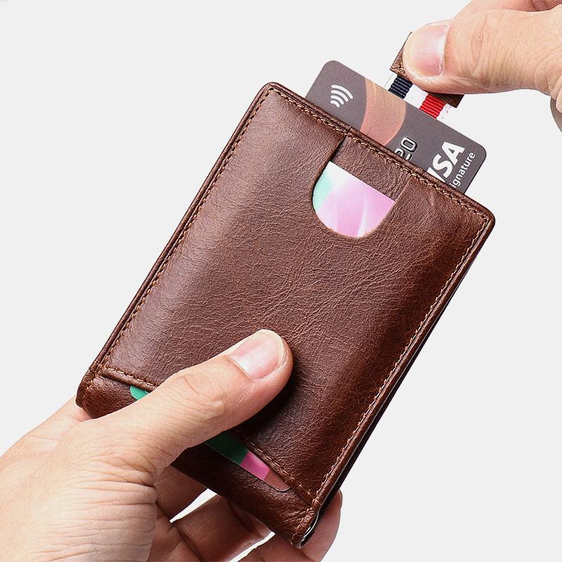 Mężczyźni Prawdziwa Skóra Vintage Business Skóra Bydlęca Multi-card Slot Money Clip Card Holder Portfel