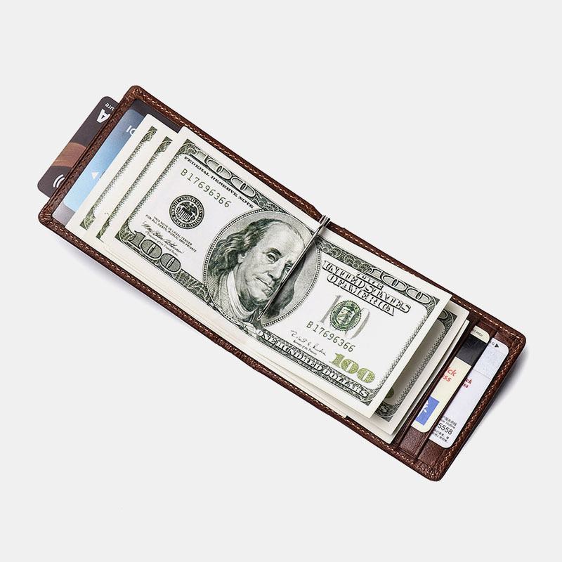 Mężczyźni Prawdziwa Skóra Vintage Business Skóra Bydlęca Multi-card Slot Money Clip Card Holder Portfel