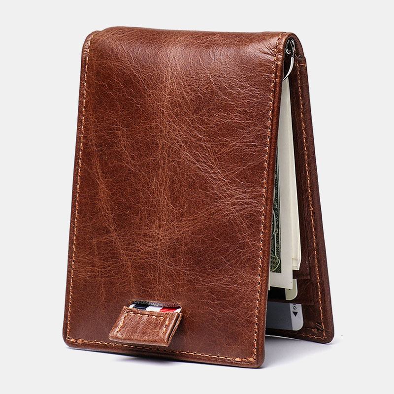 Mężczyźni Prawdziwa Skóra Vintage Business Skóra Bydlęca Multi-card Slot Money Clip Card Holder Portfel