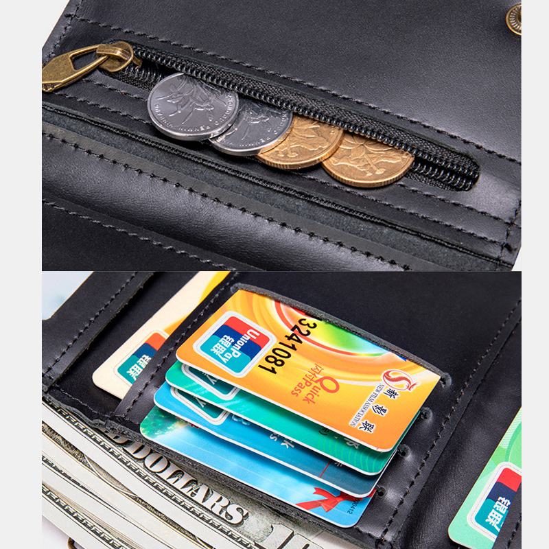 Mężczyźni Prawdziwej Skóry Trifold Multi-card Slot Anti-theft Cienki Uchwyt Na Karty Portmonetka Portfel Ze Skóry Wołowej Klip Na Pieniądze