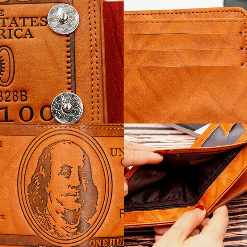 Mężczyźni Pu Leather Dollar Pattern Bifold Sort Multi-card Slot Card Holder Coin Purse Wallet