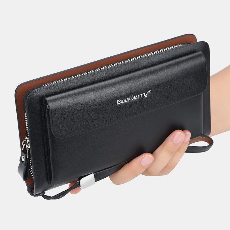 Mężczyźni Pu Leather Duża Pojemność Multi-card Slot Casual Carry Handle Sprzęgła Torba Na Karty Portfel Na Karty