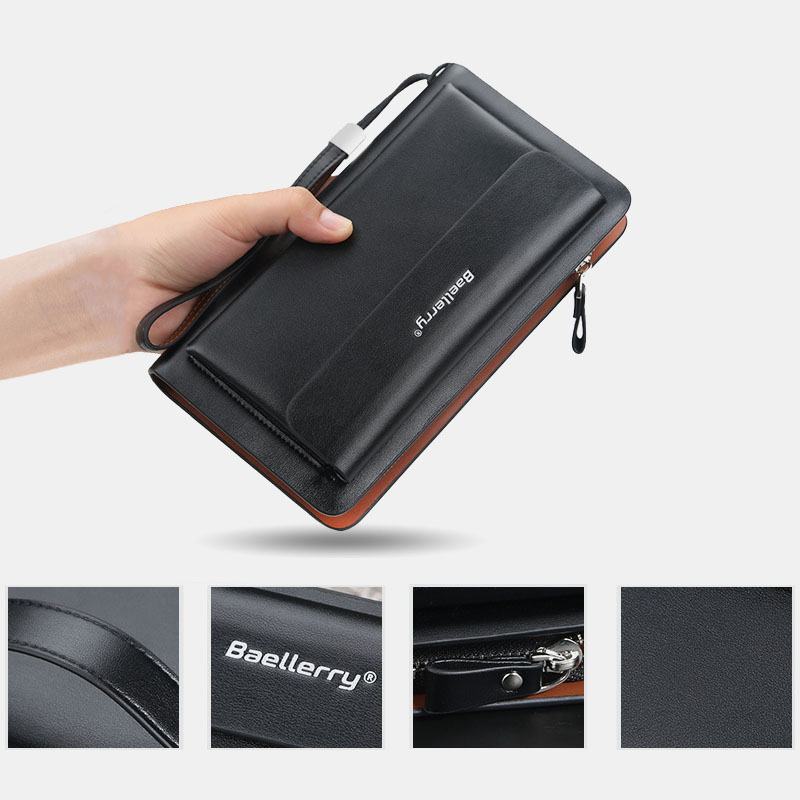 Mężczyźni Pu Leather Duża Pojemność Multi-card Slot Casual Carry Handle Sprzęgła Torba Na Karty Portfel Na Karty