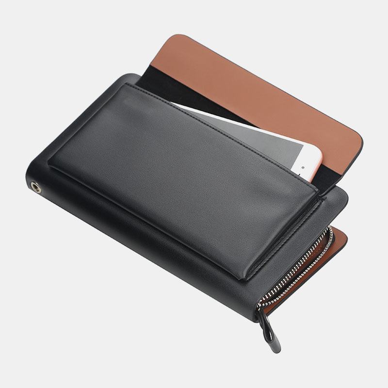 Mężczyźni Pu Leather Duża Pojemność Multi-card Slot Casual Carry Handle Sprzęgła Torba Na Karty Portfel Na Karty