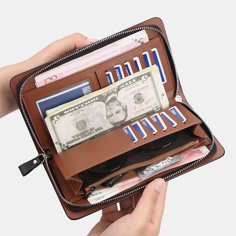 Mężczyźni Pu Leather Duża Pojemność Multi-card Slot Casual Carry Handle Sprzęgła Torba Na Karty Portfel Na Karty