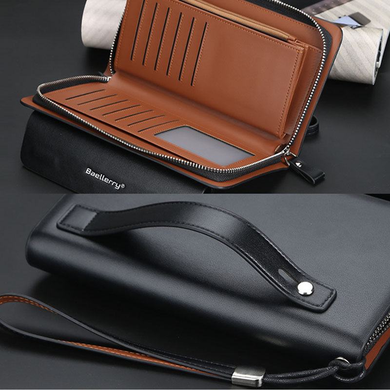 Mężczyźni Pu Leather Duża Pojemność Multi-card Slot Casual Carry Handle Sprzęgła Torba Na Karty Portfel Na Karty