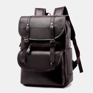 Mężczyźni Pu Leather Hasp Plecak O Dużej Pojemności Multi-pocket Wodoodporna 15.6-calowa Torba Na Laptopa Moda Wild Travel Bag