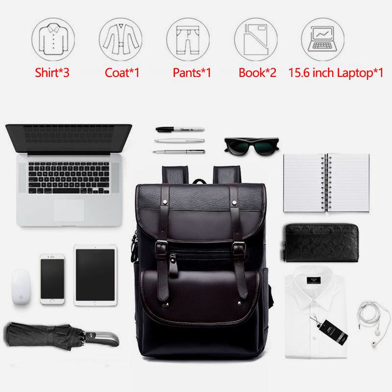 Mężczyźni Pu Leather Hasp Plecak O Dużej Pojemności Multi-pocket Wodoodporna 15.6-calowa Torba Na Laptopa Moda Wild Travel Bag