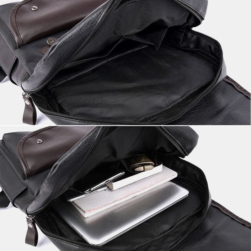 Mężczyźni Pu Leather Hasp Plecak O Dużej Pojemności Multi-pocket Wodoodporna 15.6-calowa Torba Na Laptopa Moda Wild Travel Bag