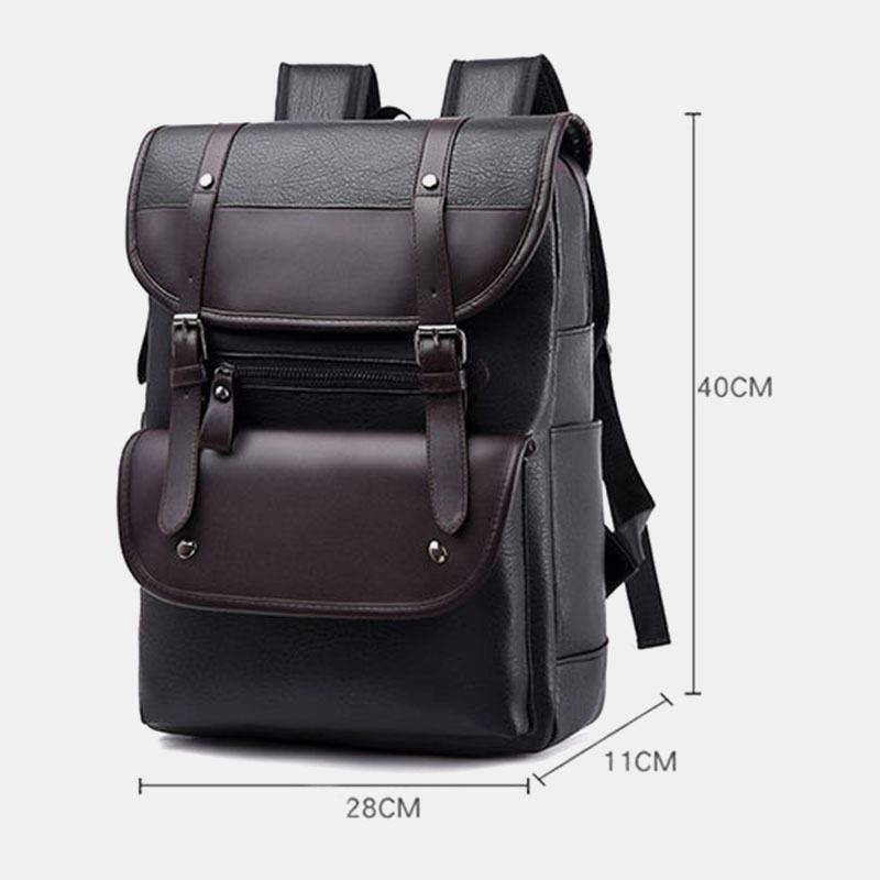 Mężczyźni Pu Leather Hasp Plecak O Dużej Pojemności Multi-pocket Wodoodporna 15.6-calowa Torba Na Laptopa Moda Wild Travel Bag